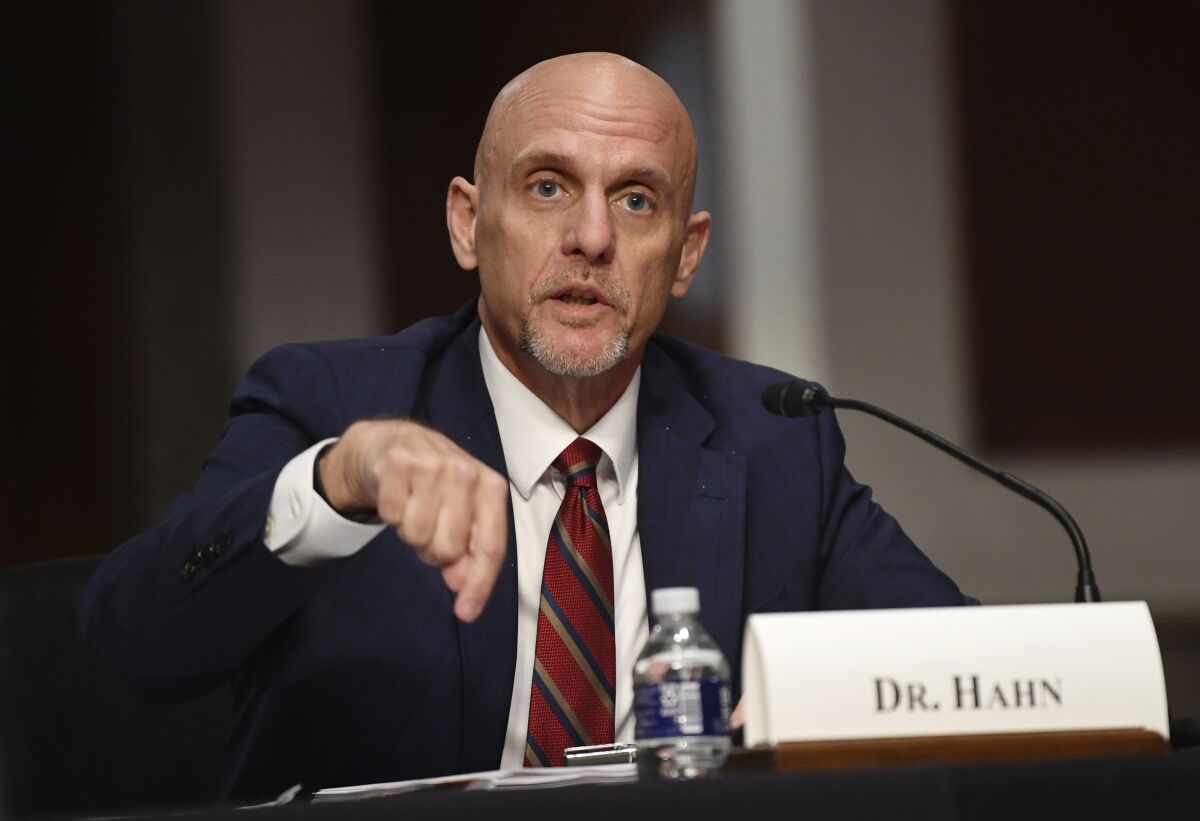 Food and Drug Administration (FDA) Commissioner Stephen Hahn, testifies before a Senate Health, Education, Labor and Pensions Committee hearing on Capitol Hill in Washington, Tuesday, June 30, 2020. (Kevin Dietsch/Pool via AP)