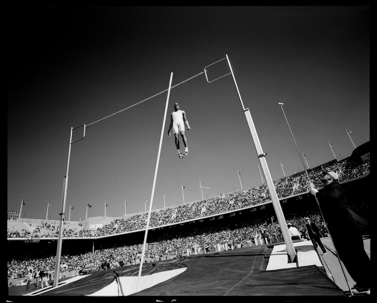 A pole vaulter at the U.S. Olympics trials in Philadelphia in 1996. (David Burnett / Anastasia Photo / Contact Press Images)