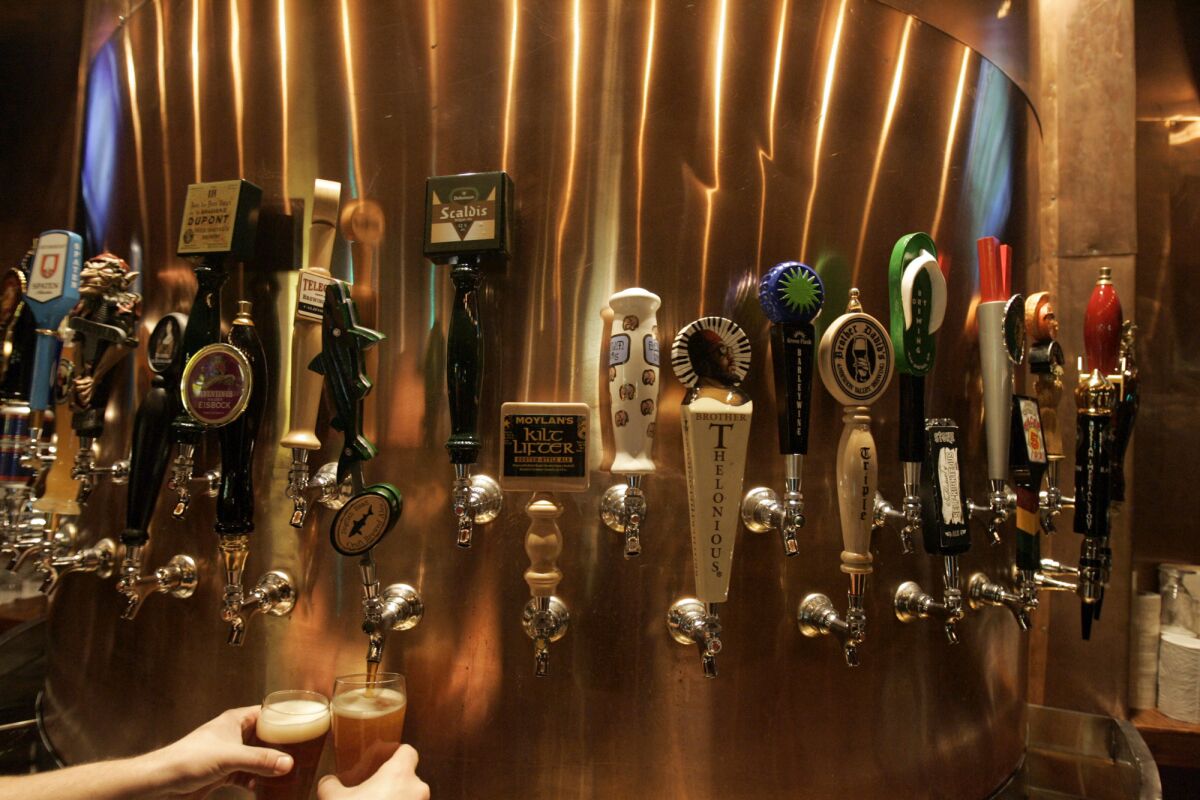 Some of the 30 beer taps at Stout Burgers and Beer in Hollywood