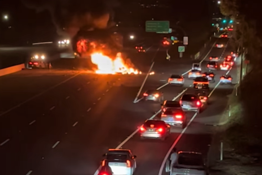 Cars are diverted Sunday off the 73 freeway, where a wrong-way collision resulted in a vehicle fire that killed a driver.