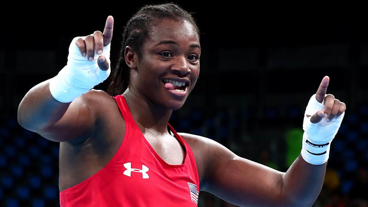 Claressa Shields is all smiles after her victory Wednesday.