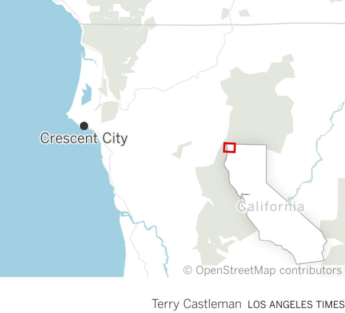 Map showing Crescent City, CA.