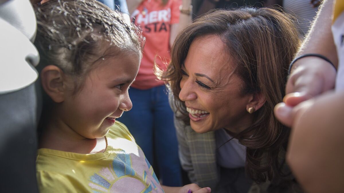 Sen. Kamala Harris visits a detention center for migrant children on Friday.