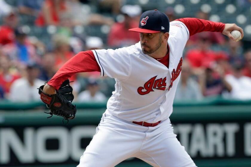 Cleveland Indians relief pitcher Oliver Perez delivers in the seventh inning of a baseball game against the Kansas City Royals, Wednesday, Sept. 5, 2018, in Cleveland. (AP Photo/Tony Dejak)