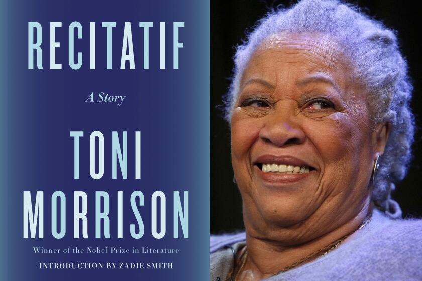 This combination photo shows "Recitatif" by Toni Morrison, left, and an image of Morrison in New York on Feb. 27, 2013. (Alfred A. Knopf via AP, left, and AP Photo)