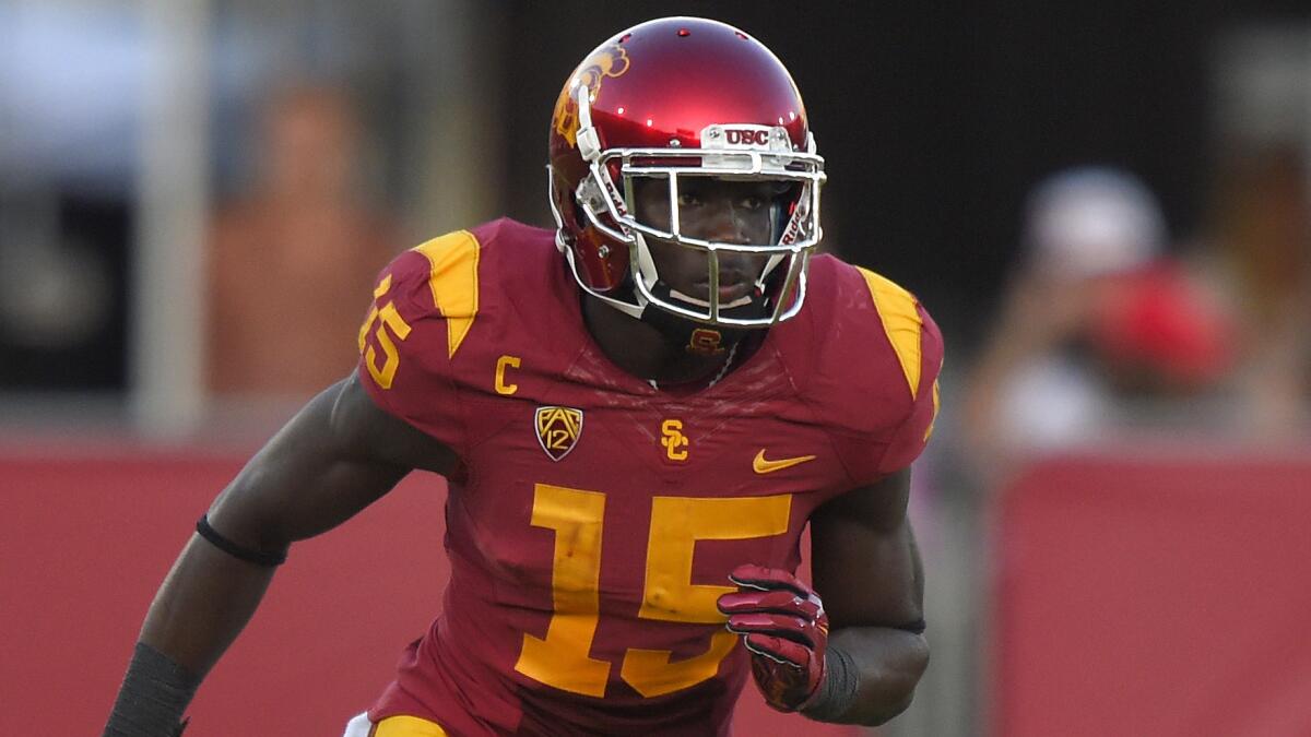 USC wide receiver Nelson Agholor runs a route during the Trojans' win over Colorado on Saturday.