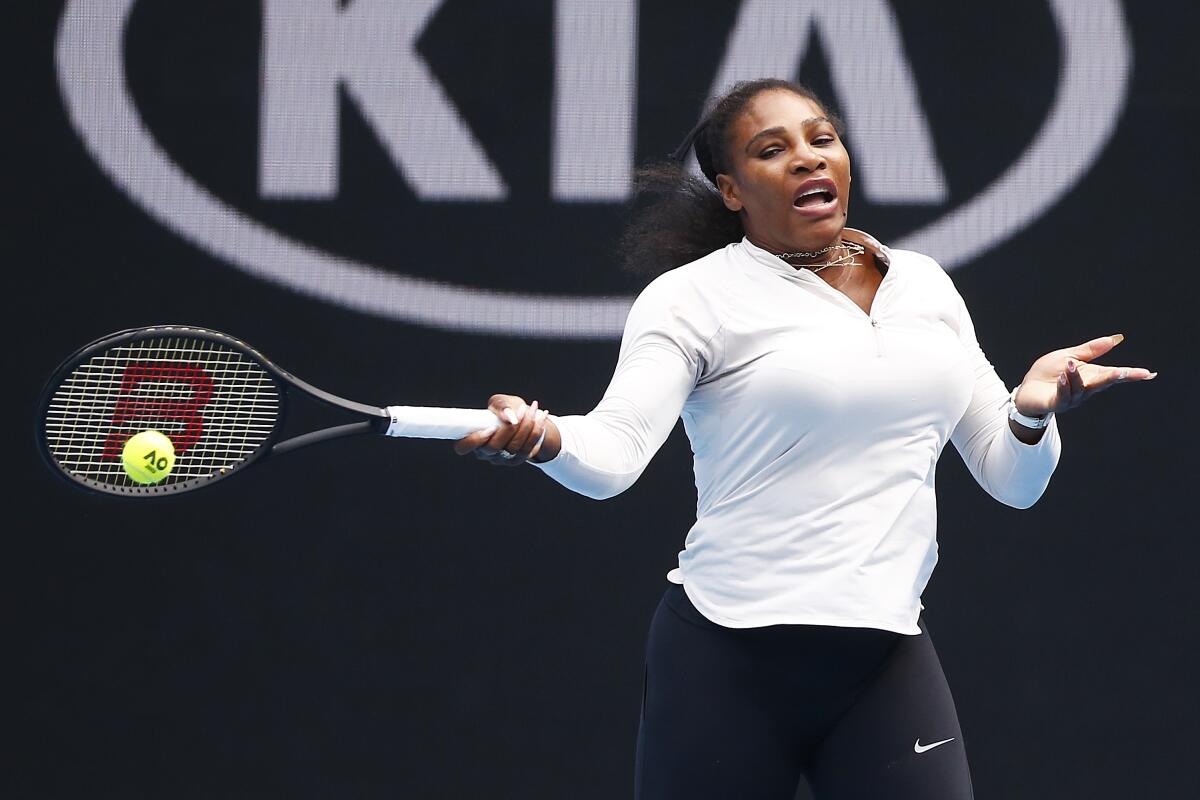 MELBOURNE, AUSTRALIA - JANUARY 17: Serena Williams of United States practices ahead of the 2020 Australian Open at Melbourne Park on January 17, 2020 in Melbourne, Australia. (Photo by Daniel Pockett/Getty Images) ** OUTS - ELSENT, FPG, CM - OUTS * NM, PH, VA if sourced by CT, LA or MoD **