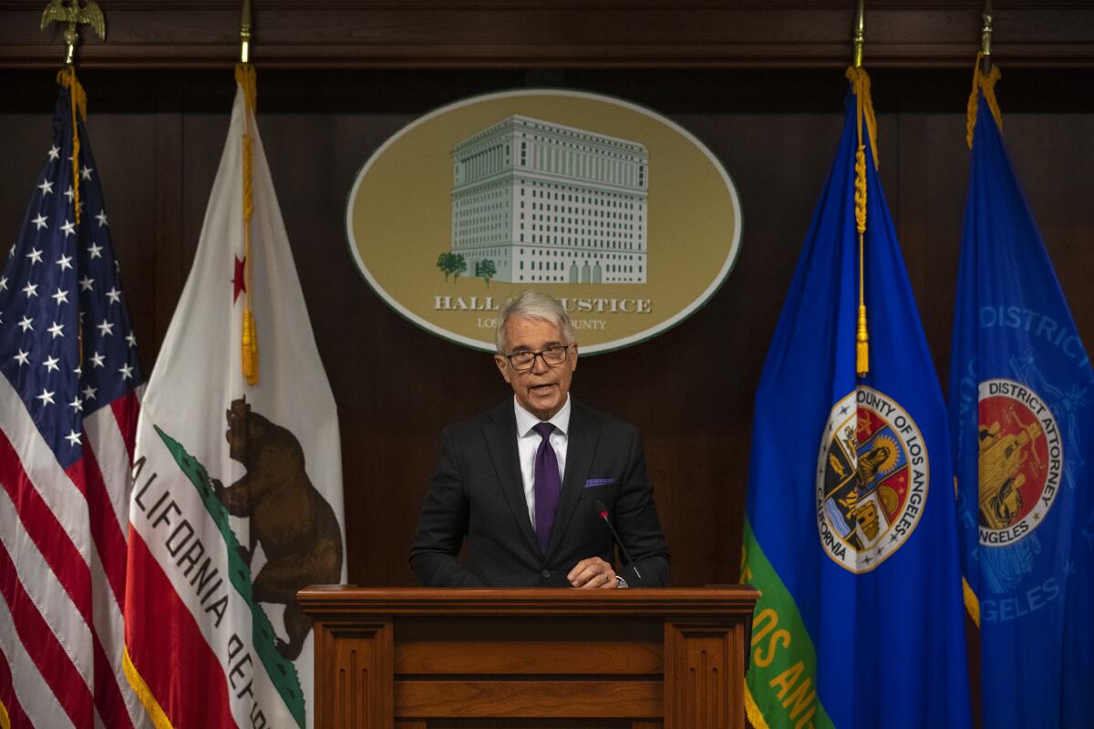 Los Angeles County Dist. Atty. George Gascón speaks at a news conference on May 25. 