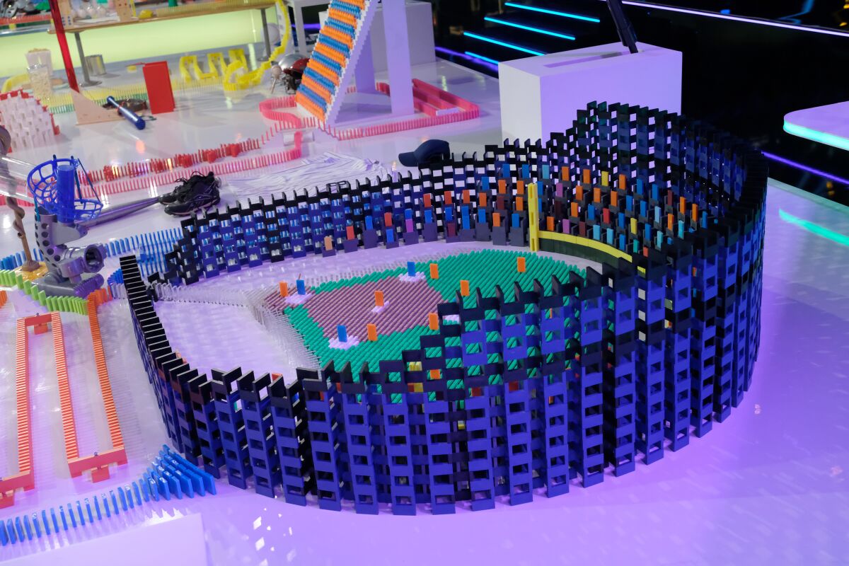 a stadium built from dominoes