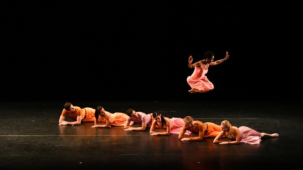 Michelle Fleet rises above her fellow Paul Taylor Dance Company members last year in a performance of "Esplanade" at the Wallis Annenberg Center for the Performing Arts in Beverly Hills.