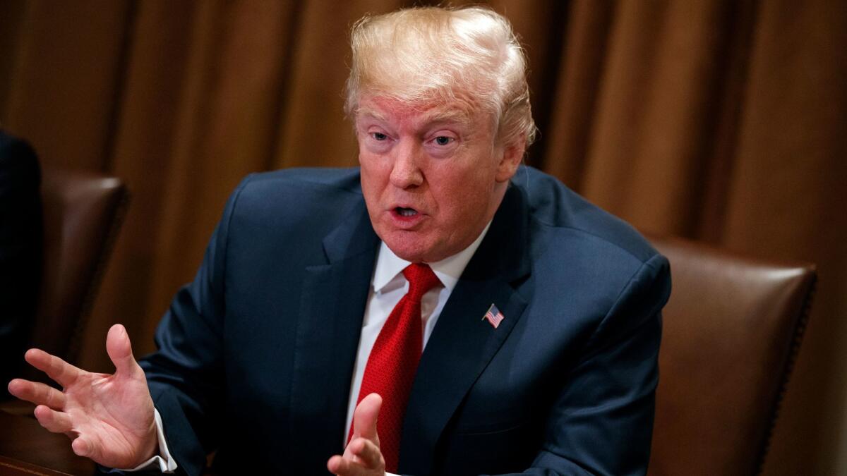 President Trump speaks during a meeting with law enforcement officials about border security in the Cabinet Room of the White House, Tuesday.