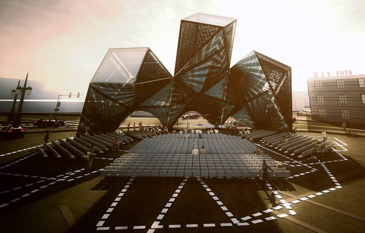 A computer-generated image of SCI-Arc's new graduation pavilion, which was designed by Marcelo Spina, a professor at the school.