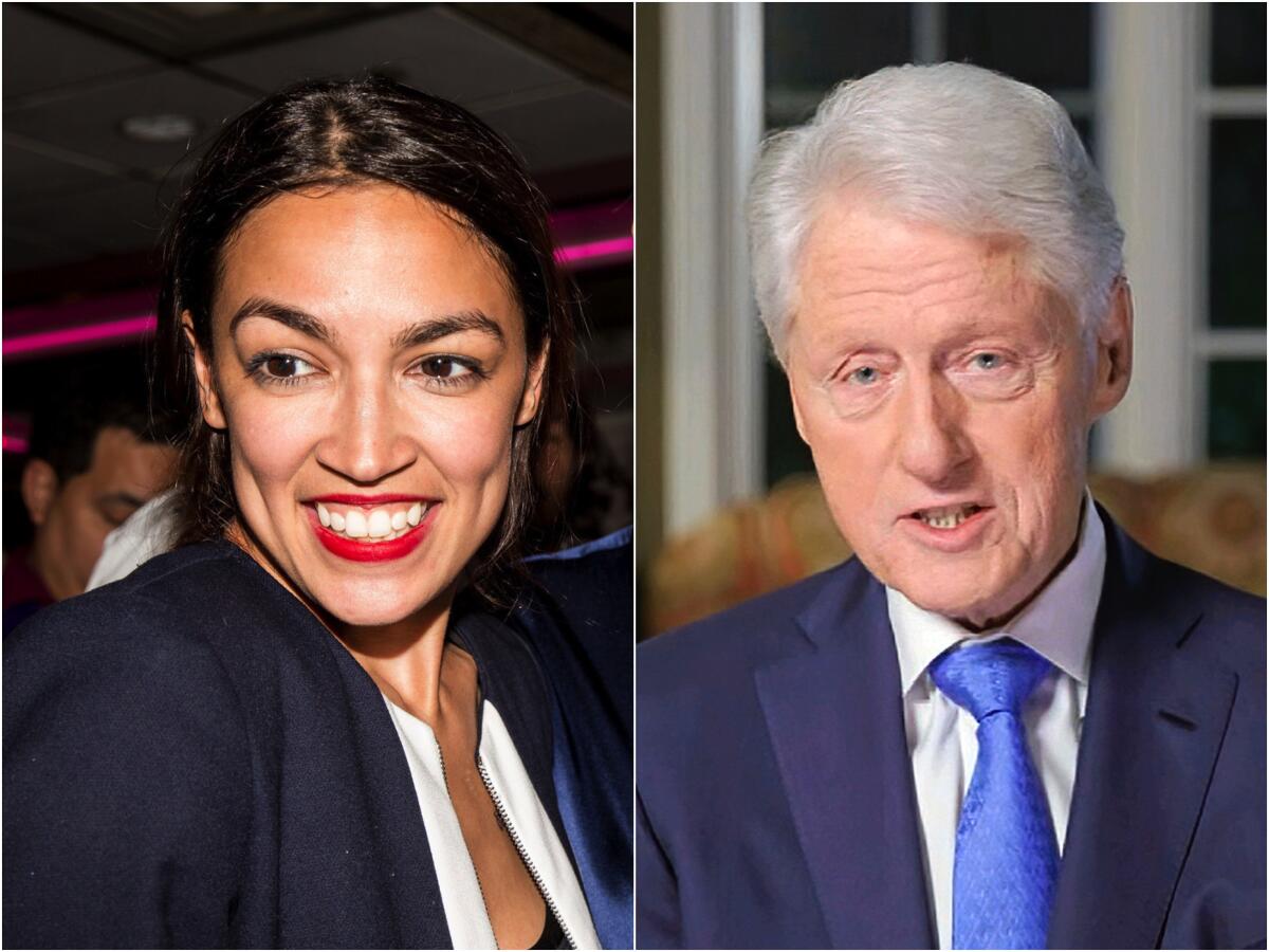 Alexandria Ocasio-Cortez, the youngest woman elected to Congress, and President Bill Clinton, now a Democratic Party elder.