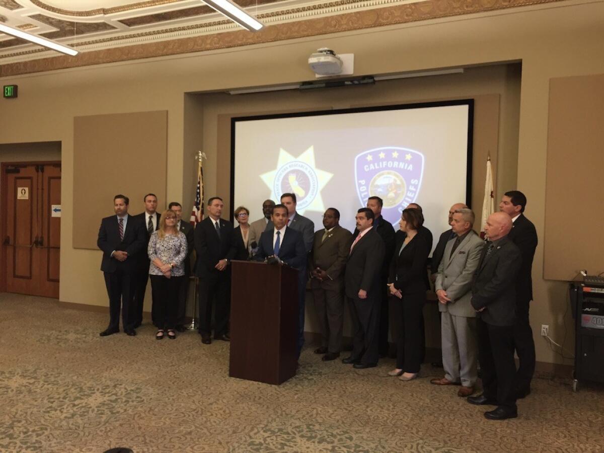 Former Los Angeles Mayor Antonio Villaraigosa receives the endorsement of the California Police Chiefs Assn. on Feb. 12