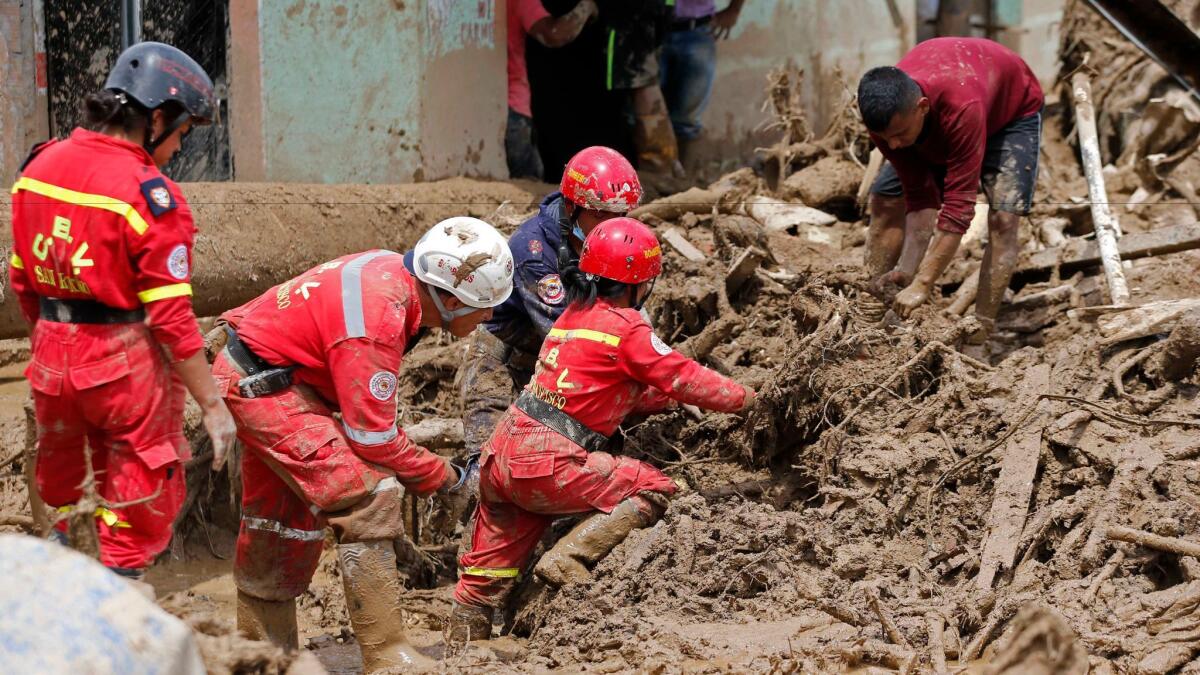Rescuers search for survivors in Mocoa, Colombia, on April 2, 2017.
