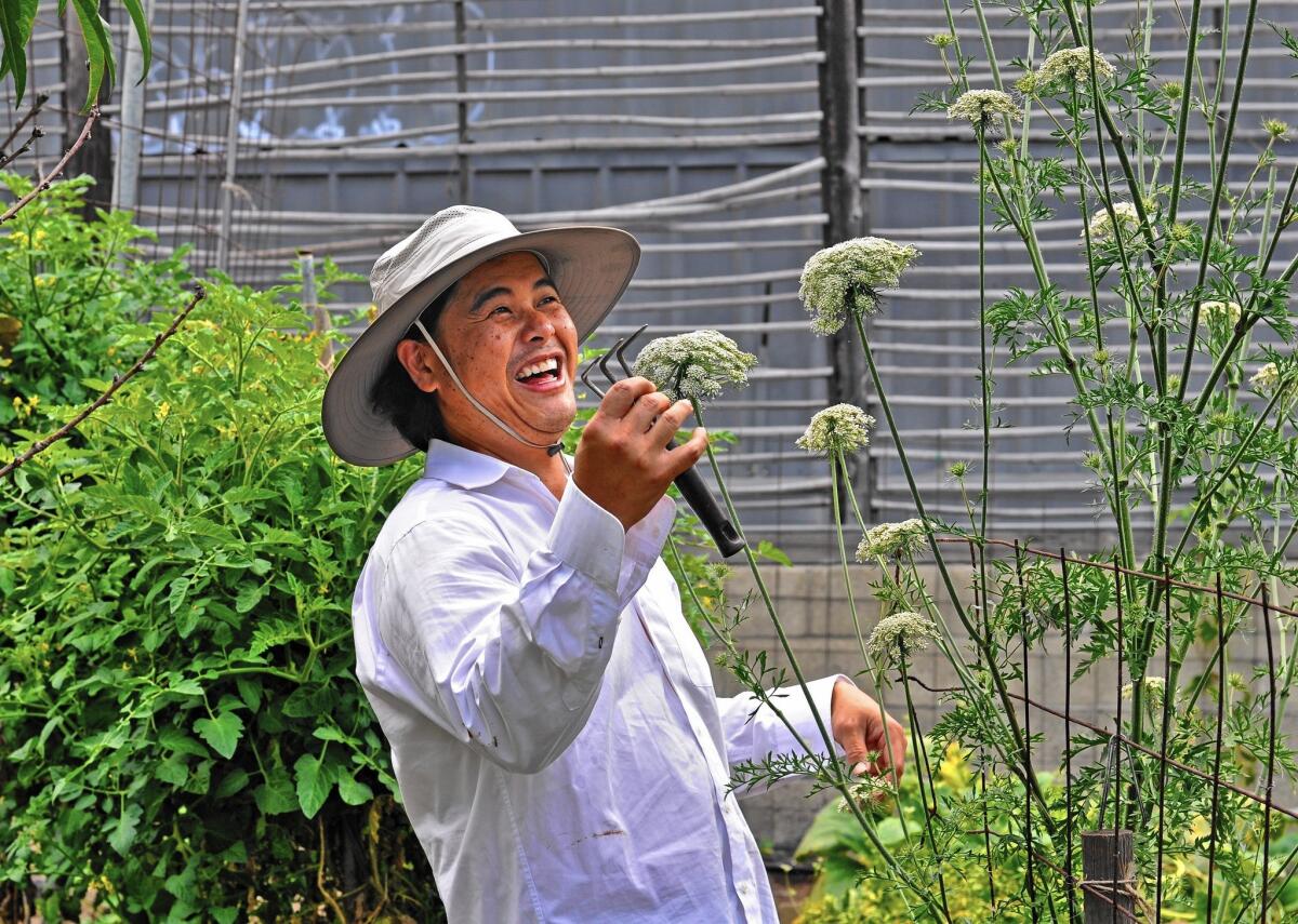 Chef Gary Menes of Le Comptoir in Koreatown tends a garden in Long Beach seven days a week.