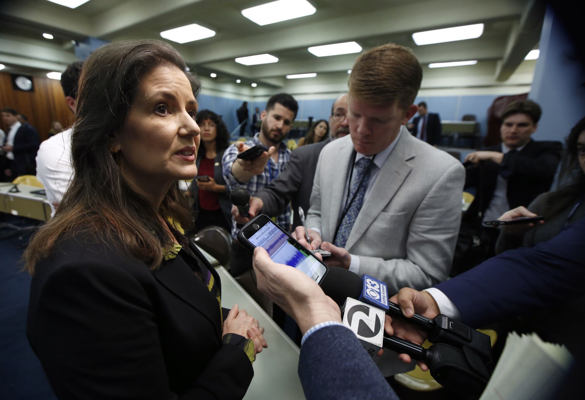 Oakland Mayor Libby Schaaf talks to reporters about the arrival of the Grand Princess cruise ship.