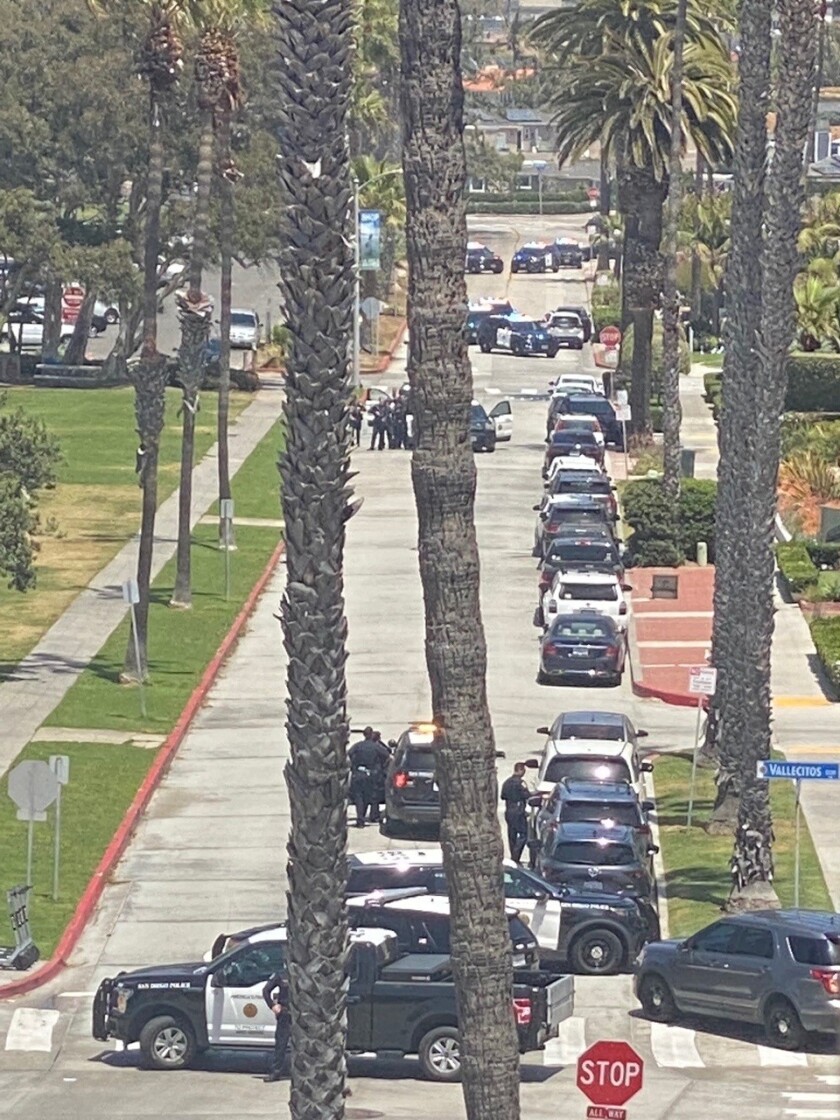 San Diego police officers converge at La Jolla Shores on May 4 after a report of a person with a gun at Kellogg Park. 