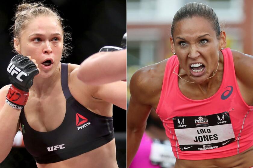 The dominance of Ronda Rousey, left, has captured the imagination of Olympian Lolo Jones.