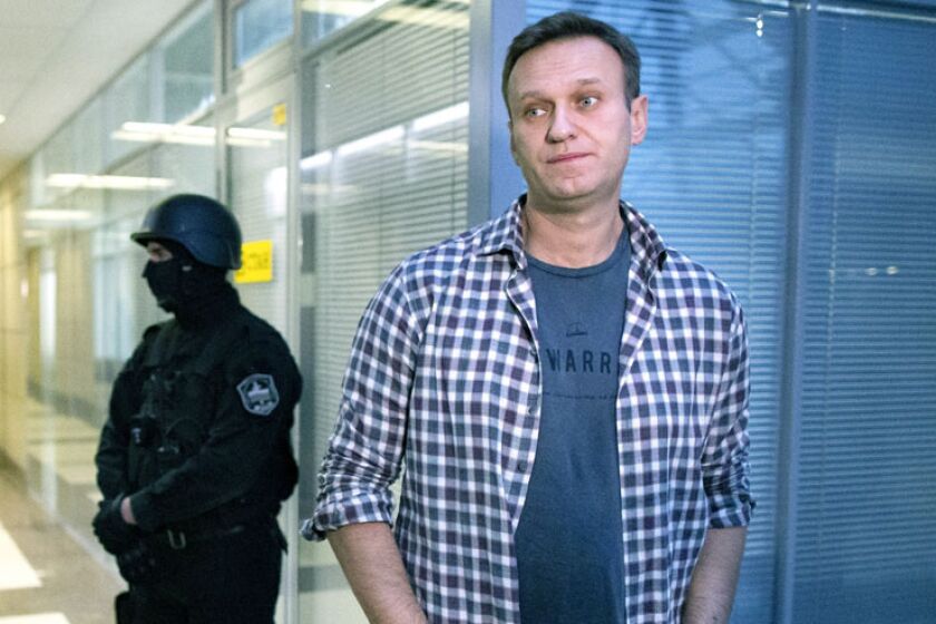Alexei Navalny fields media questions in Moscow last December.