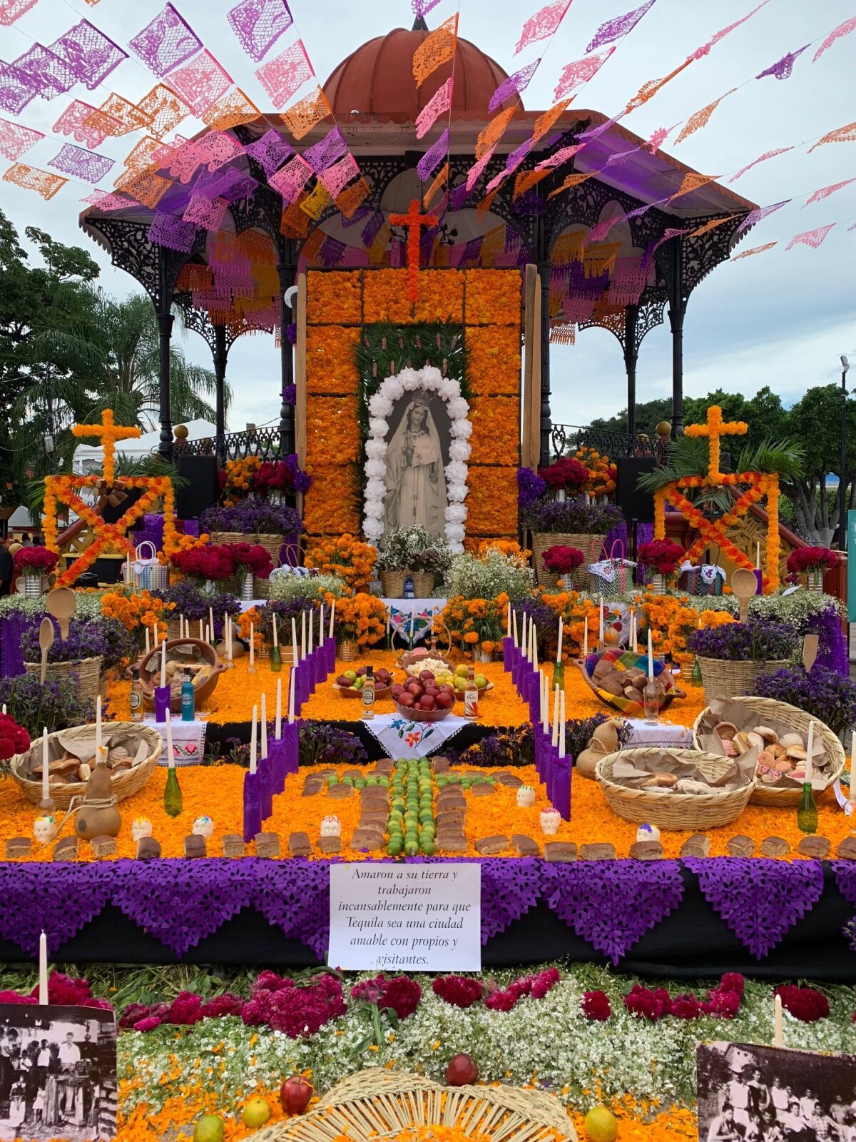 The Day of the Dead altar in Tequila's main plaza.