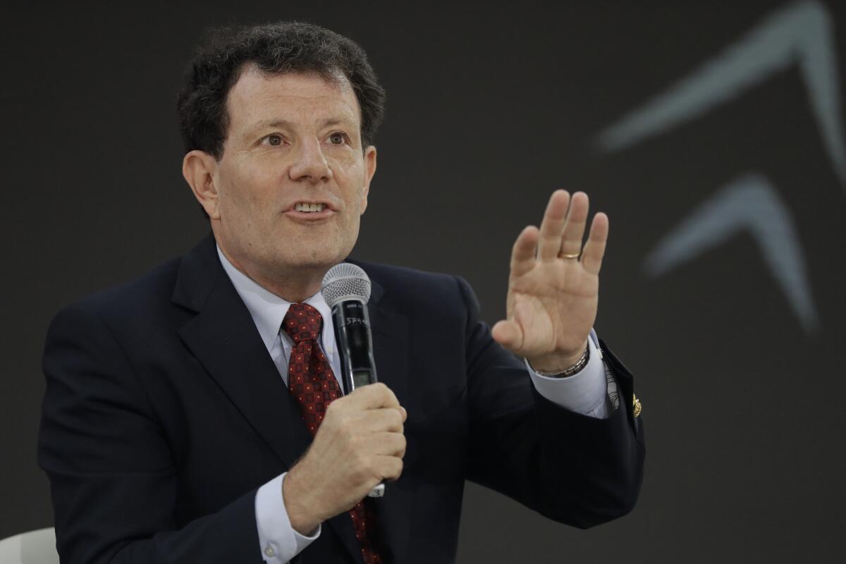 Nicholas Kristof speaks during a conference.