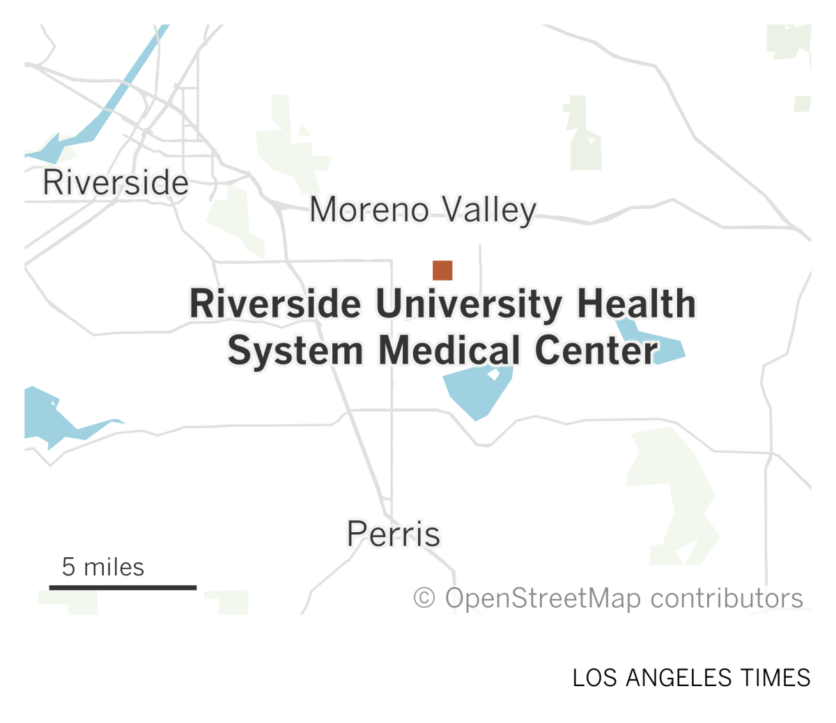 A map of Riverside County shows the location of Riverside University Health System Medical Center in Moreno Valley