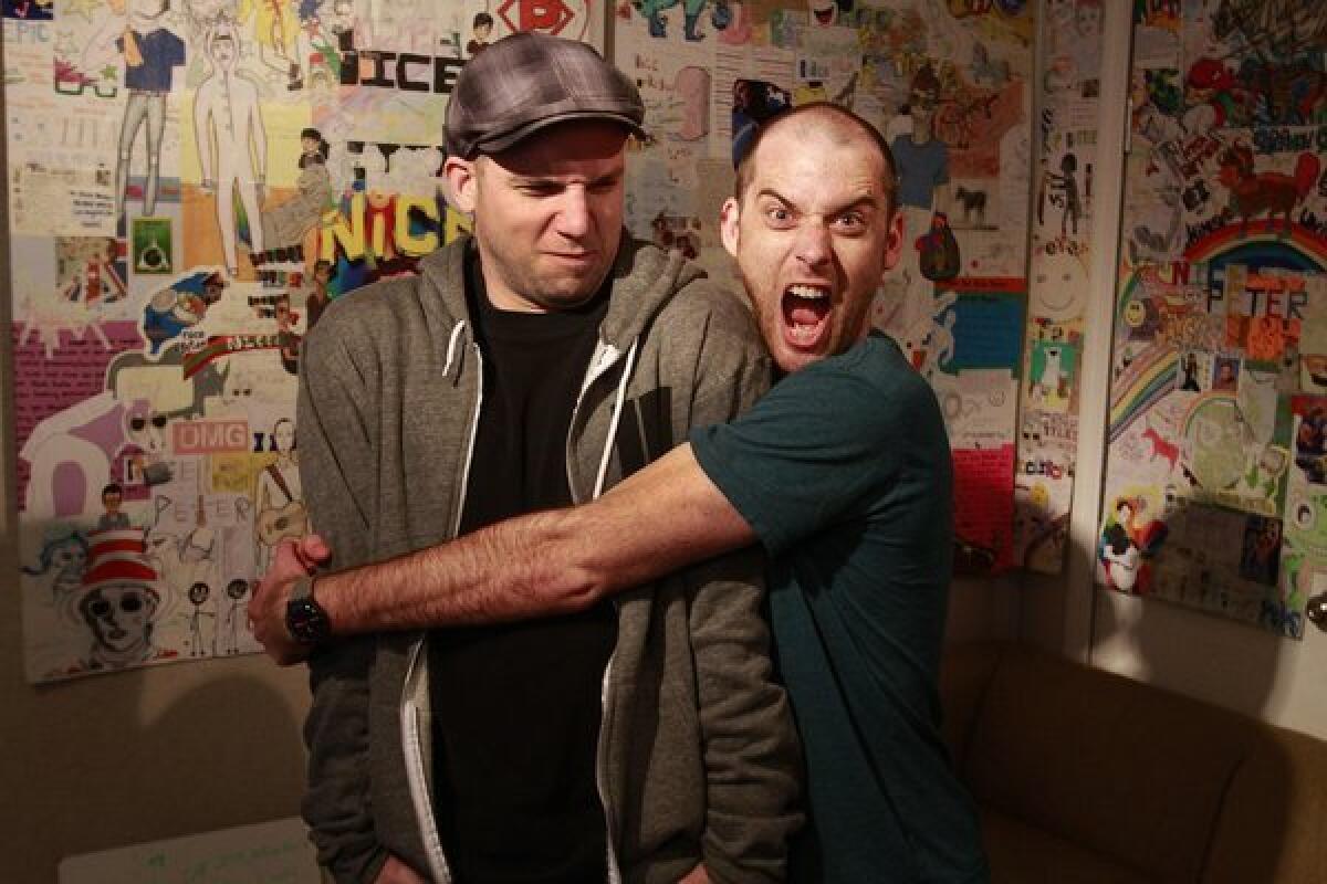 YouTube personalities Lloyd Ahlquist (EpicLLOYD), left, and Peter Shukoff (Nice Peter), the creators of "Epic Rap Battles of History."