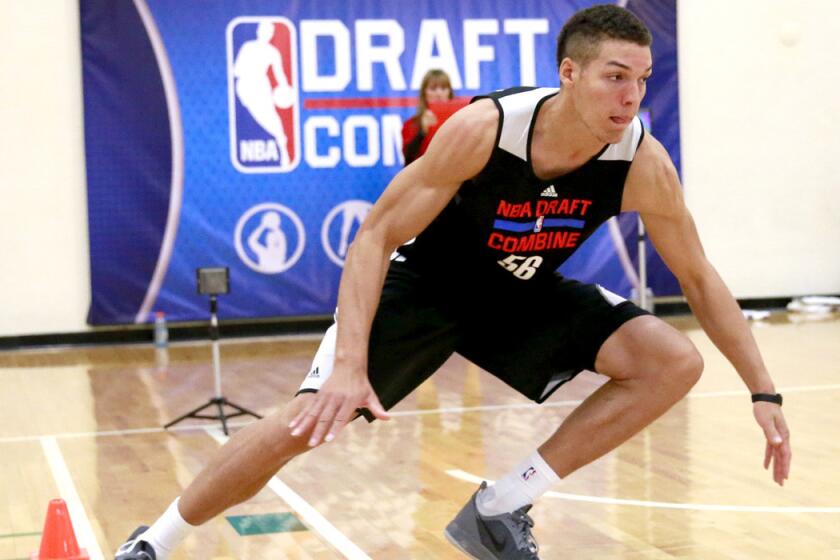 Former Arizona standout Aaron Gordon takes part in the shuttle run at the NBA draft combine in Chicago last month.