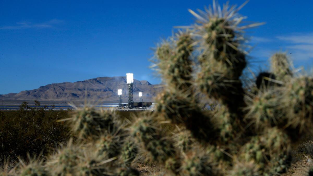 The Desert Renewable Energy Conservation Plan steers renewable projects to about 800,000 acres of federal land. Above, the Ivanpah Solar Electric Generating Station in the Mojave Desert in 2014.