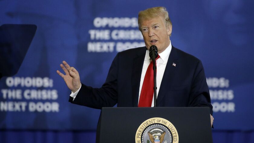 President Trump speaks March 19 in Manchester, N.H., about his plan to combat opioid drug addiction.