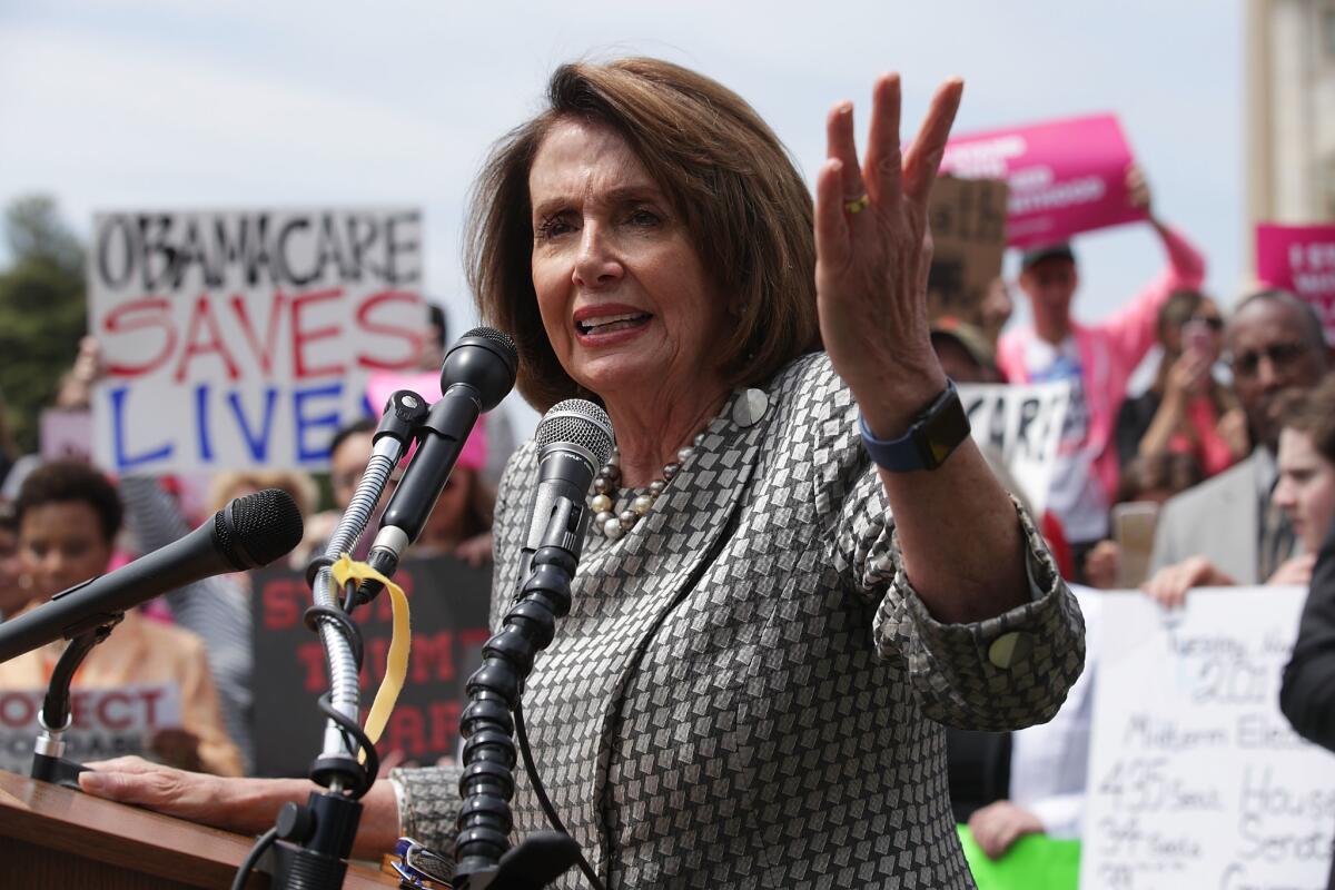 House Minority Leader Nancy Pelosi (D-San Francisco) speaks during a rally in Washington against the Republican healthcare bill.