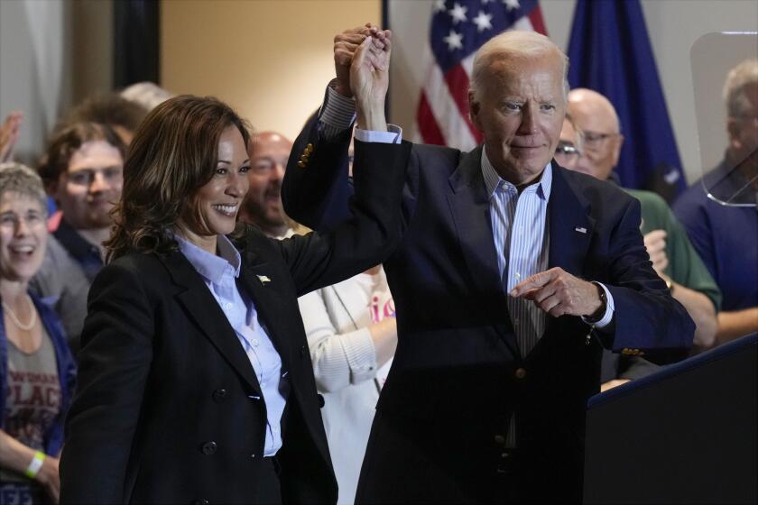 Democratic presidential nominee Vice President Kamala Harris and President Joe Biden arrive at a campaign event at the IBEW Local Union #5 union hall in Pittsburgh, on Labor Day, Monday, Sept. 2, 2024. (AP Photo/Jacquelyn Martin)