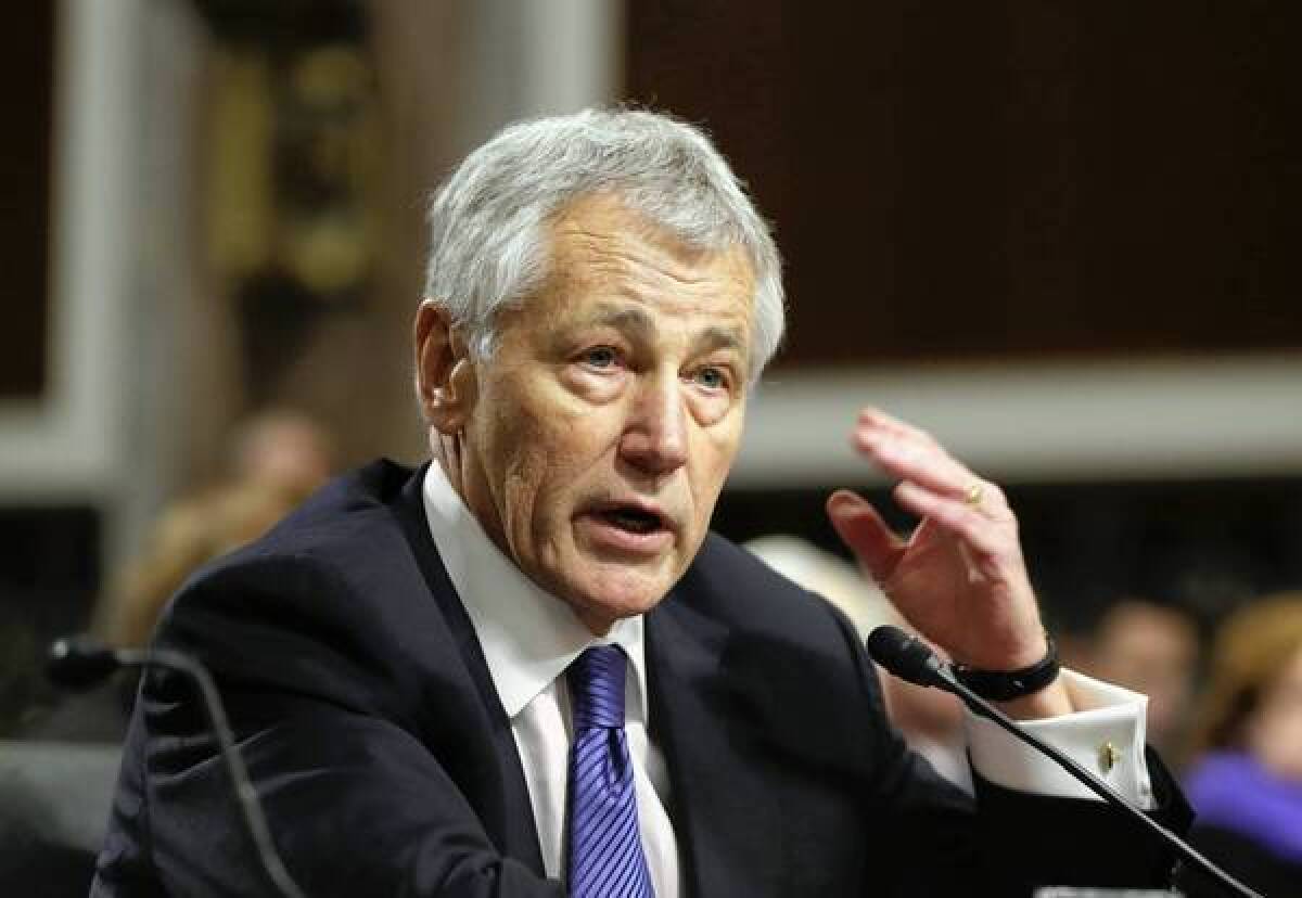 Chuck Hagel testifies before the Senate Armed Services Committee during his confirmation hearing last month.