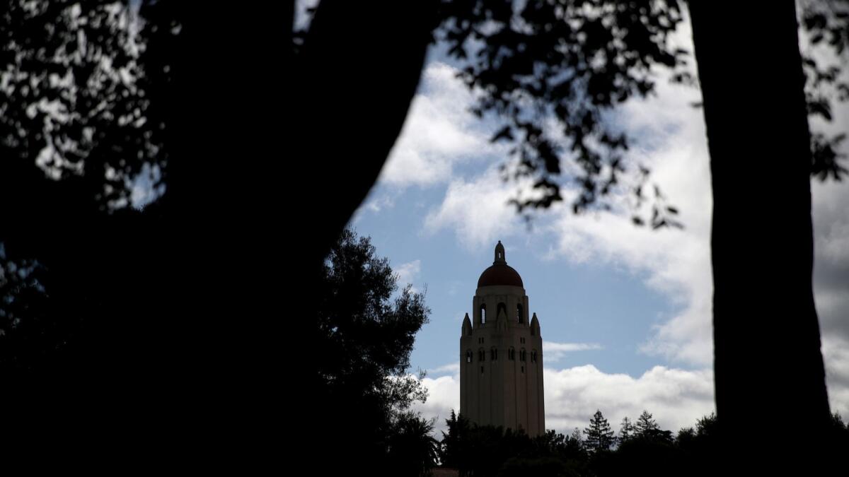 A view of Hoover Tower on the Stanford University campus in Stanford, California on March 12.