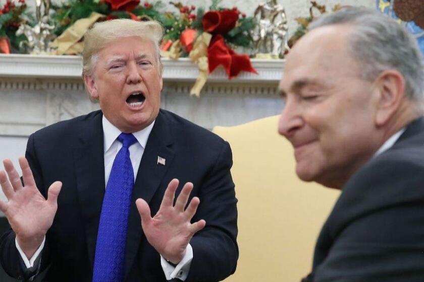 WASHINGTON, DC - DECEMBER 11: U.S. President Donald Trump argues about border security with Senate Minority Leader Chuck Schumer (D-NY) in the Oval Office on December 11, 2018 in Washington, DC. (Photo by Mark Wilson/Getty Images) *** BESTPIX *** ** OUTS - ELSENT, FPG, CM - OUTS * NM, PH, VA if sourced by CT, LA or MoD **