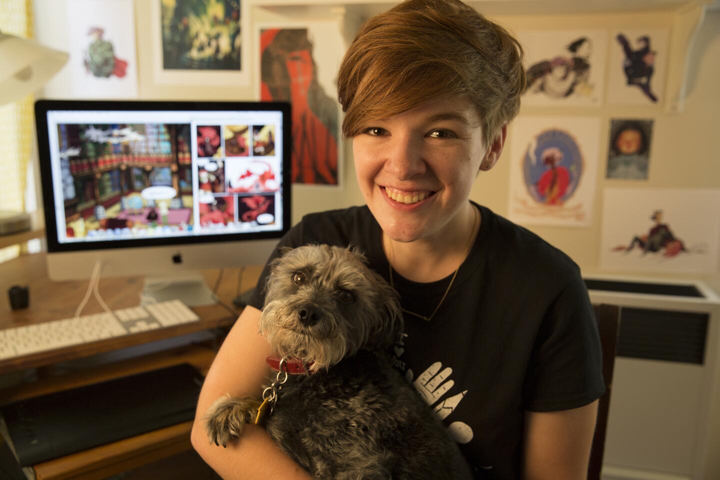 Author and artist Noelle Stevenson with her dog Winston.