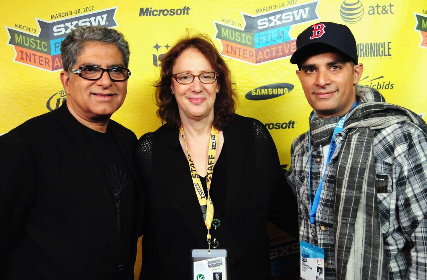 Dr. Deepak Chopra, SXSW producer Janet Pierson and filmmaker Gotham Chopra at a screening of "Decoding Deepak."