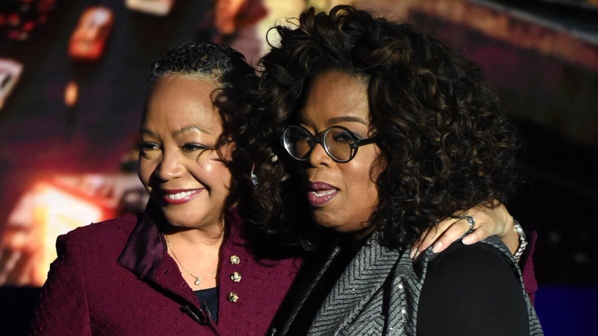 Lisa Borders with Oprah Winfrey as she participated in a "SuperSoul Conversation" on Feb. 5.