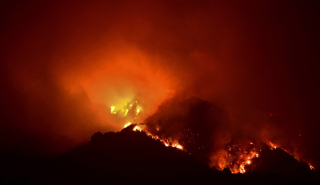 The Bobcat Fire atop the San Gabriel Mountains