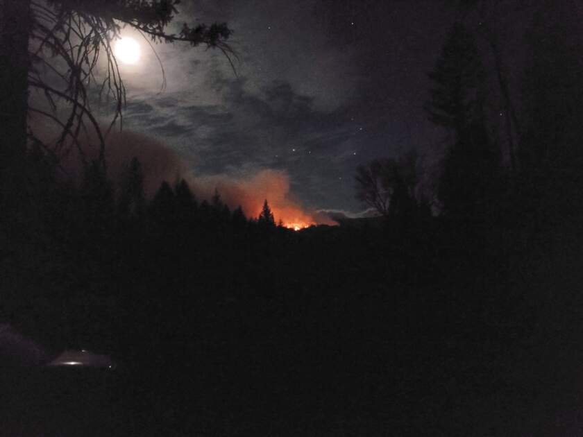 The August Complex blaze as seen from the communities of Post Mountain and Trinity Pines.