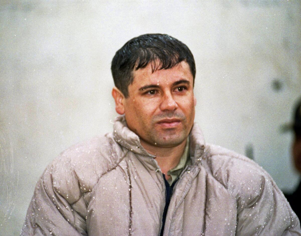 Joaquin Guzman Loera, alias "El Chapo Guzman," is shown to the press after his arrest at the high-security prison of Almoloya de Juarez, on the outskirts of Mexico City,in 1993. He later escaped.