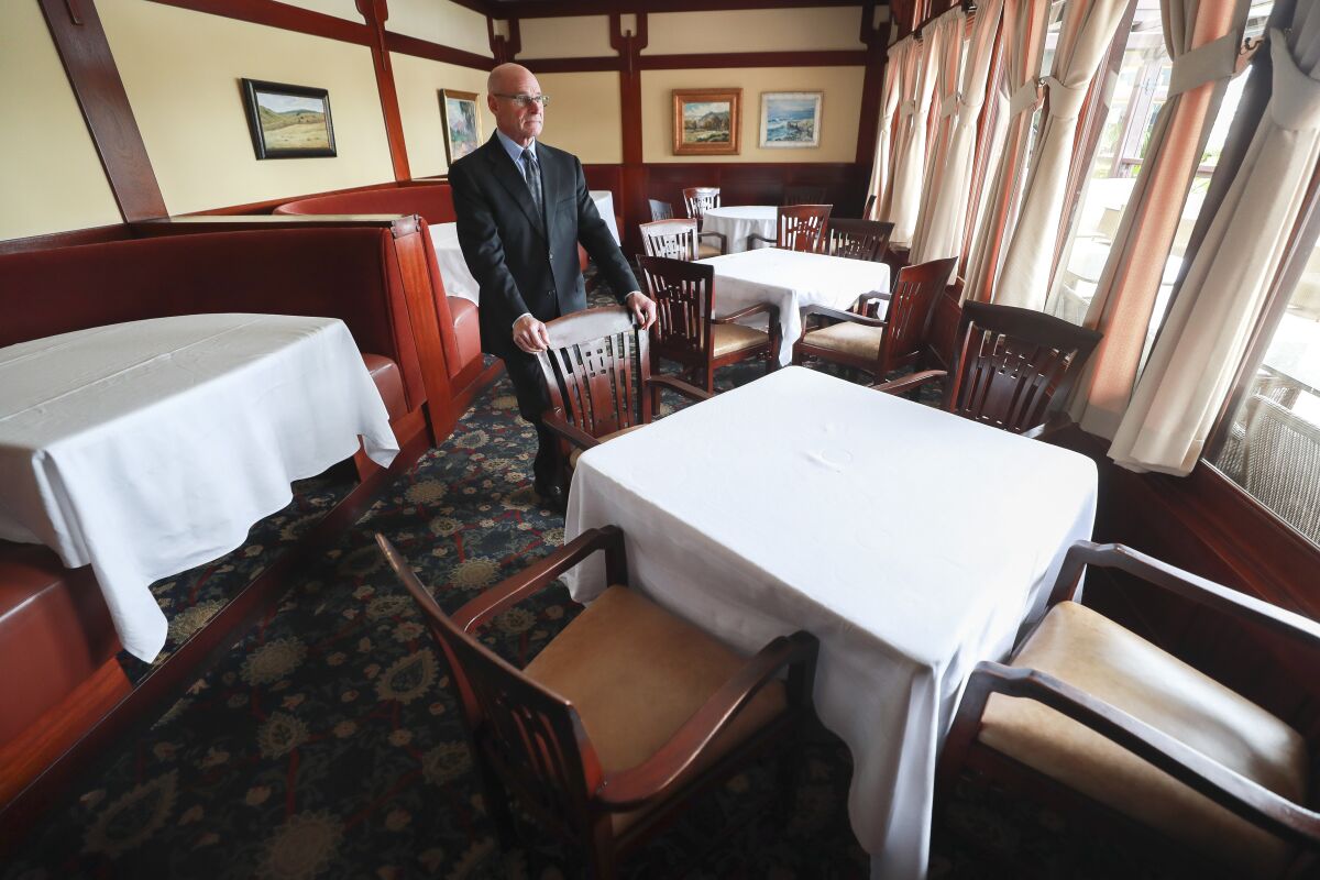 The Lodge Torrey Pines General Manager Bill Gross stands in the A.R. Valentien restaurant 