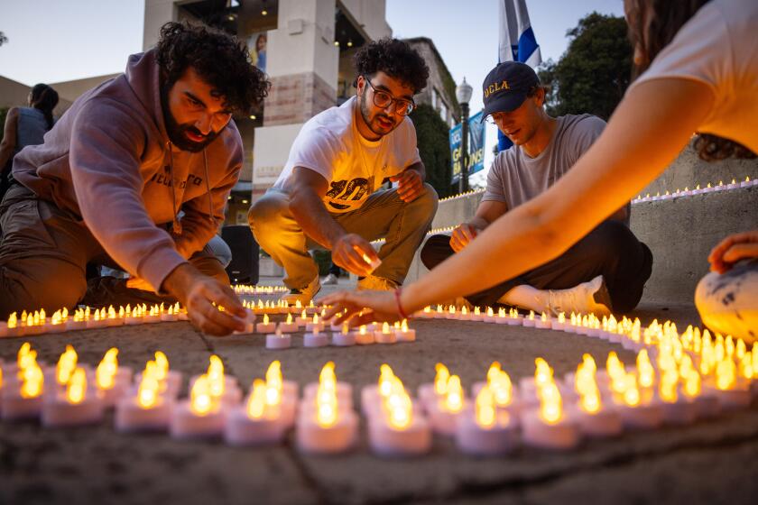 Los Angeles, CA - October 07: A pro Israel rally at UCLA on the one-year anniversary of Hamas' Oct. 7th attack on Israel on Monday, Oct. 7, 2024 in Los Angeles, CA. (Jason Armond / Los Angeles Times)