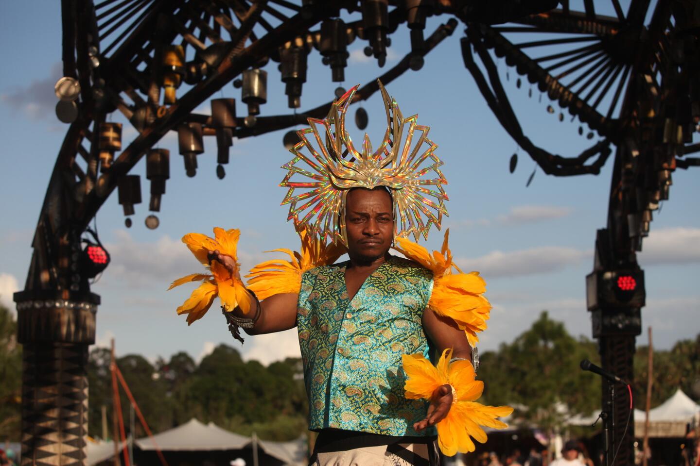 Hip-hop performer Akim Funk Buddha leads the opening ceremony at the 2017 Okeechobee Music and Arts Festival on March 2.