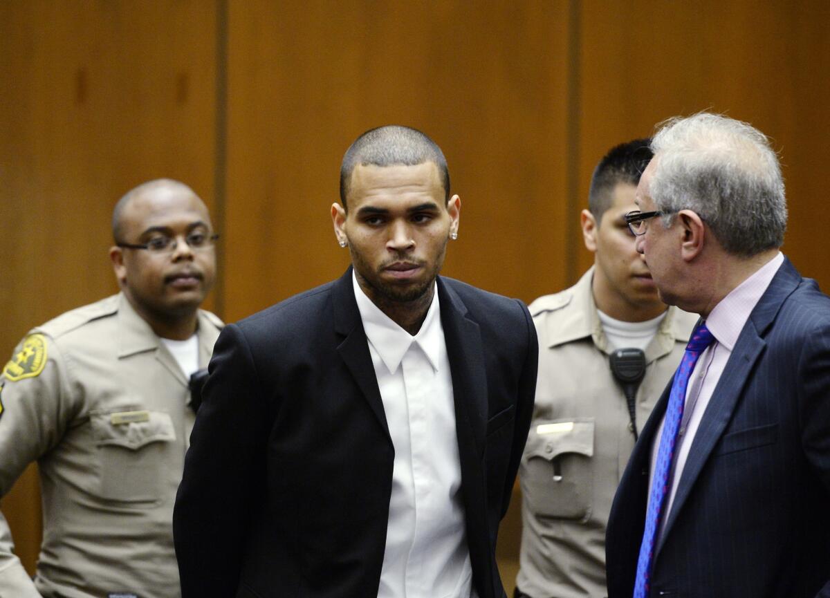 R&B singer Chris Brown appears in court for a probation violation hearing earlier this month.