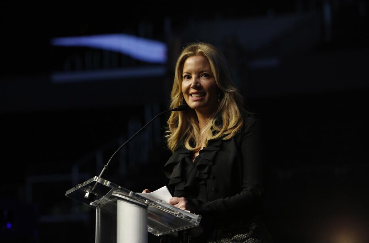 Jeanie Buss speaks at the 12th annual Lakers All-Access event.