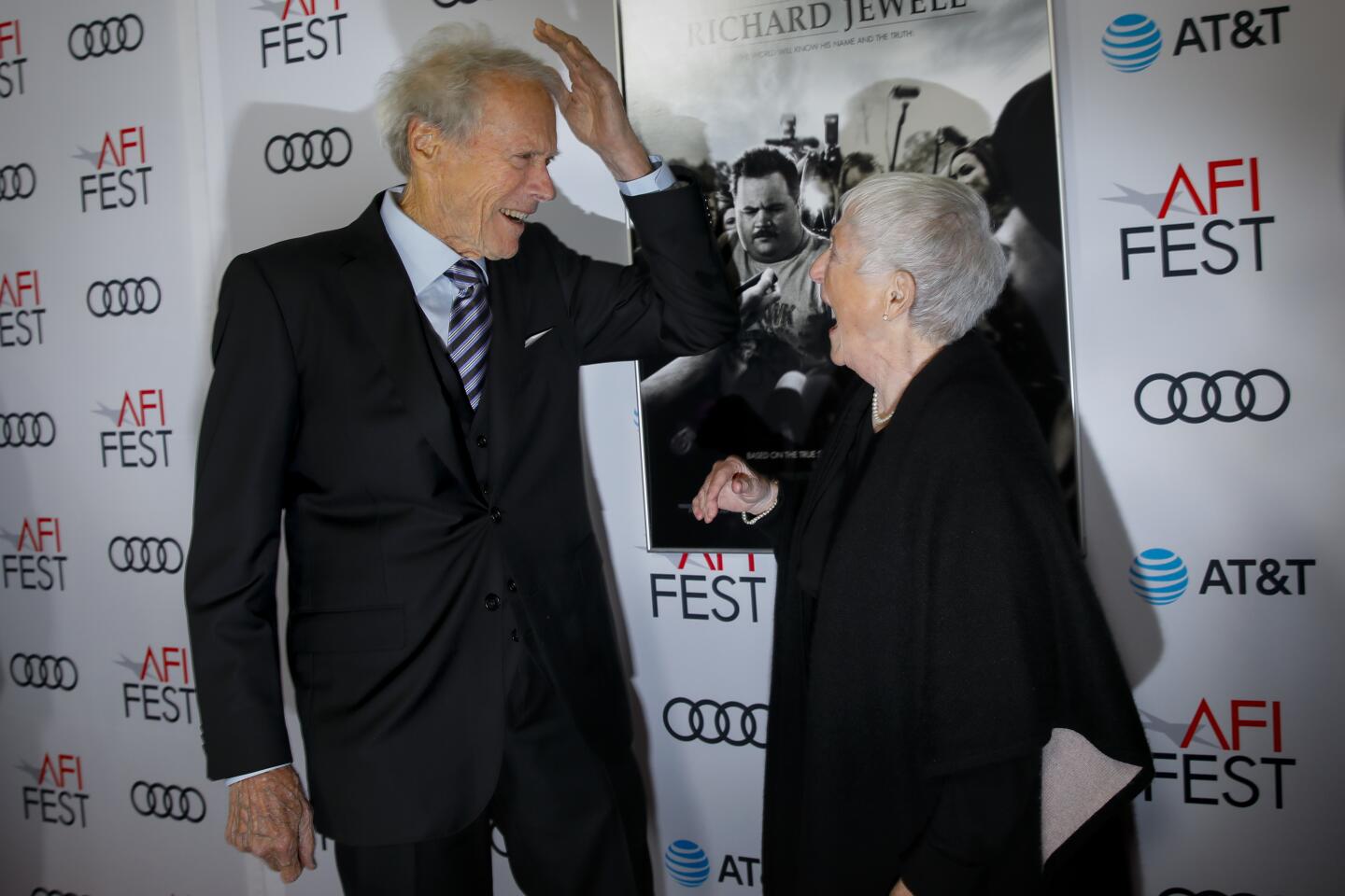 HOLLYWOOD, CA --NOVEMBER 20, 2019—Director Clint Eastwood, with Bobi Jewell, on the red carpet for the premiere of his new film, “Richard Jewell,” during AFI FEST 2019, at the TCL Chinese Theatre, in Hollywood, CA, Nov 20, 2019. Bobi is the mother of Richard Jewell, the man accused of the bombing during the 1996 Summer Olympics in Atlanta. (Jay L. Clendenin / Los Angeles Times)