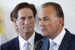 SHERMAN OAKS, CA - JUNE 25: Rick Caruso, right, endorsed Nathan Hochman for District Attorney during a press conference at Casa Vega in Sherman Oaks, CA on Tuesday, June 25, 2024. (Myung J. Chun / Los Angeles Times)
