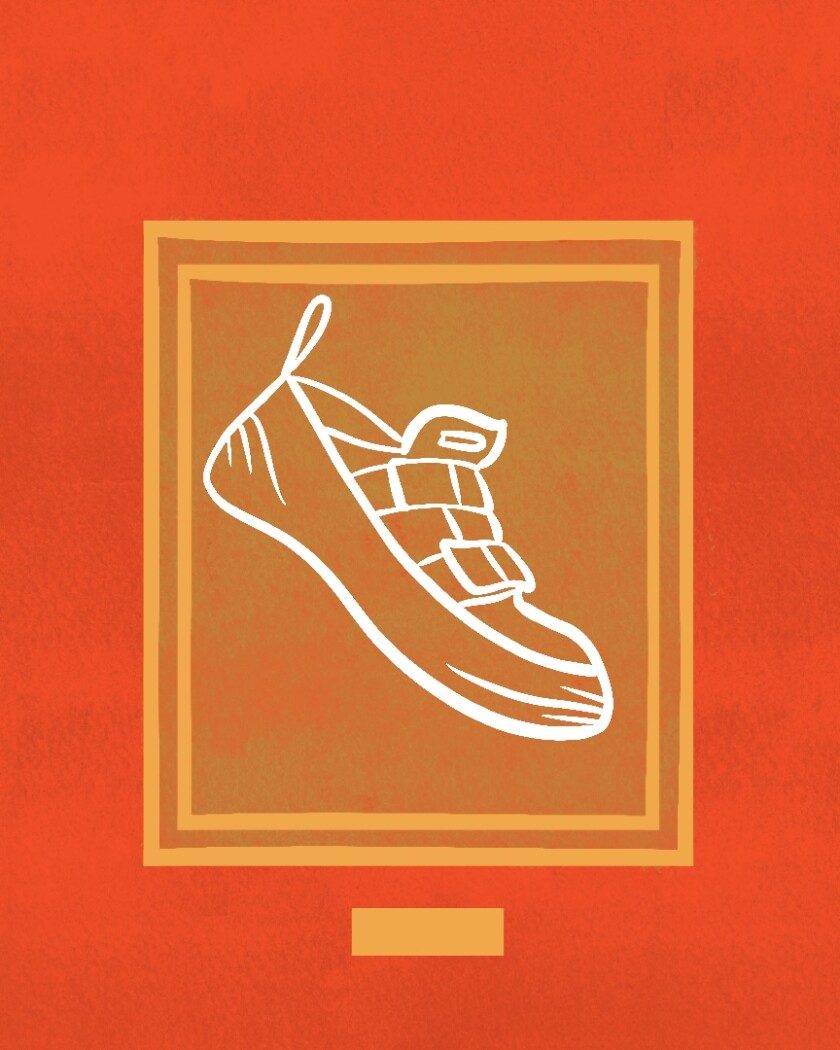 Illustration of a shoe on display at the Climbing Museum.